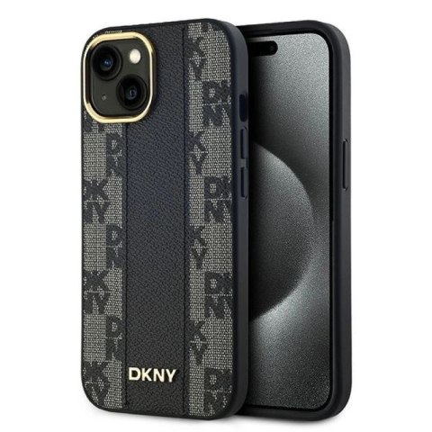 Etui DKNY Leather Checkered Mono Pattern MagSafe na iPhone 15 Plus / 14 Plus - czarne DKNY