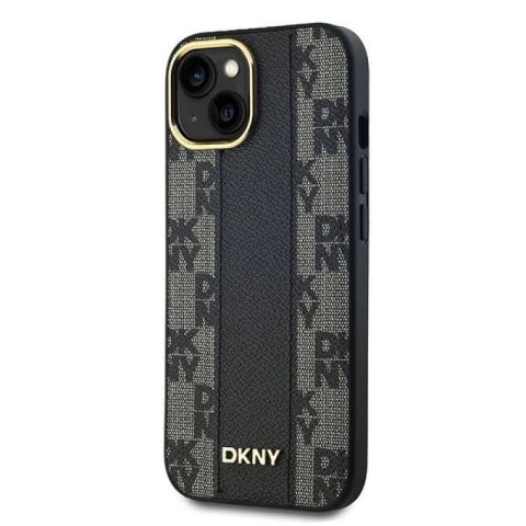Etui DKNY Leather Checkered Mono Pattern MagSafe na iPhone 15 Plus / 14 Plus - czarne DKNY