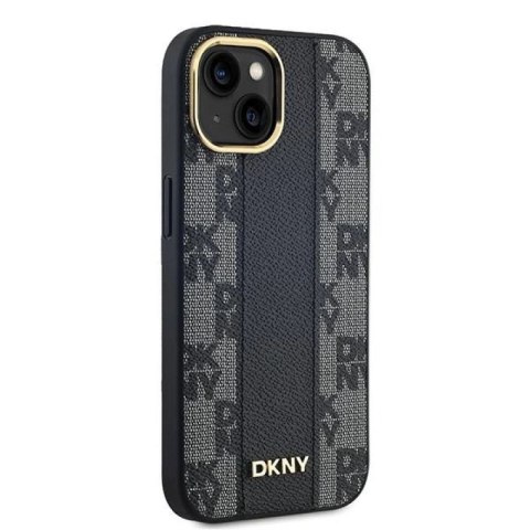Etui DKNY Leather Checkered Mono Pattern MagSafe na iPhone 15 Plus / 14 Plus - czarne DKNY