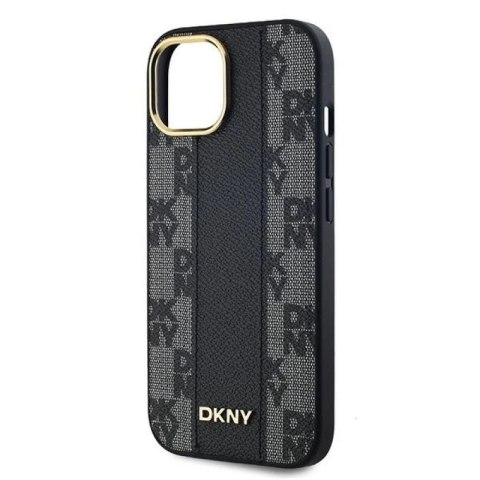 Etui DKNY Leather Checkered Mono Pattern MagSafe na iPhone 15 Plus / 14 Plus - czarne DKNY