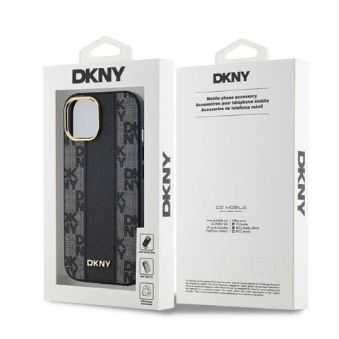 Etui DKNY Leather Checkered Mono Pattern MagSafe na iPhone 15 Plus / 14 Plus - czarne DKNY