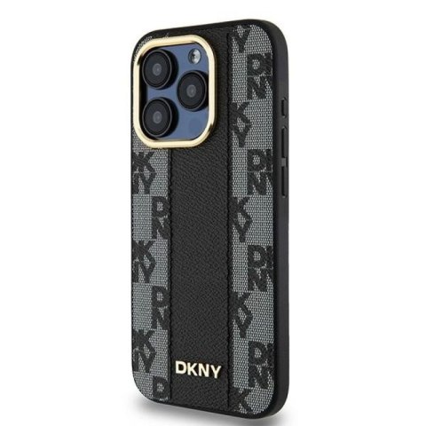 Etui DKNY Leather Checkered Mono Pattern MagSafe na iPhone 15 Pro - czarne DKNY