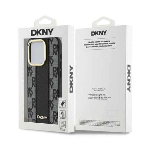 Etui DKNY Leather Checkered Mono Pattern MagSafe na iPhone 15 Pro - czarne DKNY