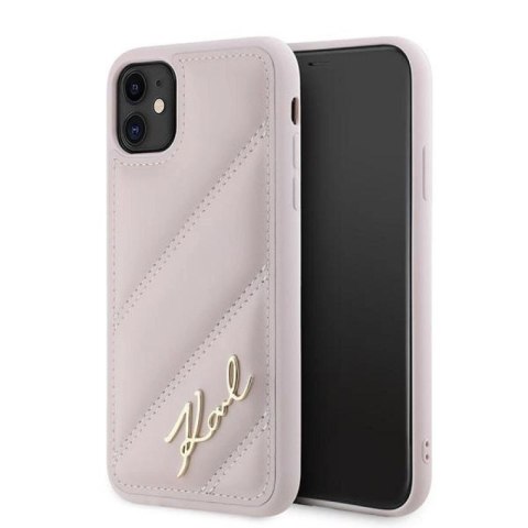 Etui Karl Lagerfeld Diagonal Quilted Script na iPhone 11 / Xr - różowe Karl Lagerfeld