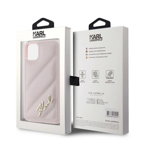 Etui Karl Lagerfeld Diagonal Quilted Script na iPhone 11 / Xr - różowe Karl Lagerfeld