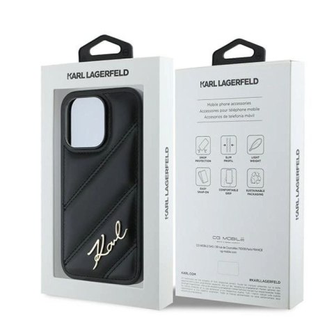 Etui Karl Lagerfeld Diagonal Quilted Script na iPhone 13 Pro Max - czarne Karl Lagerfeld