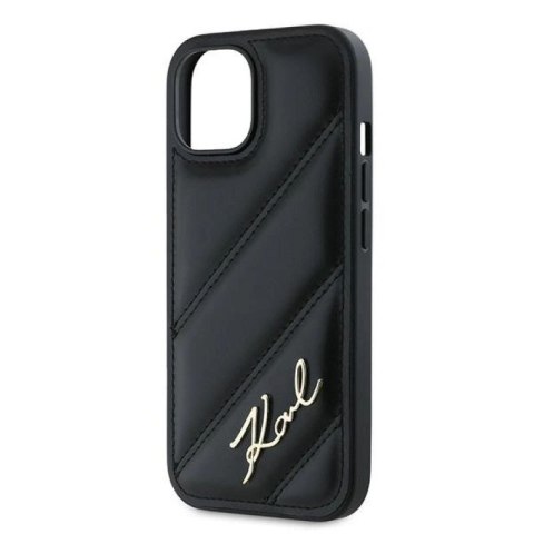 Etui Karl Lagerfeld Diagonal Quilted Script na iPhone 14 / 15 / 13 - czarne Karl Lagerfeld
