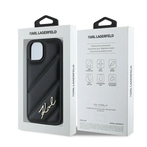 Etui Karl Lagerfeld Diagonal Quilted Script na iPhone 14 / 15 / 13 - czarne Karl Lagerfeld