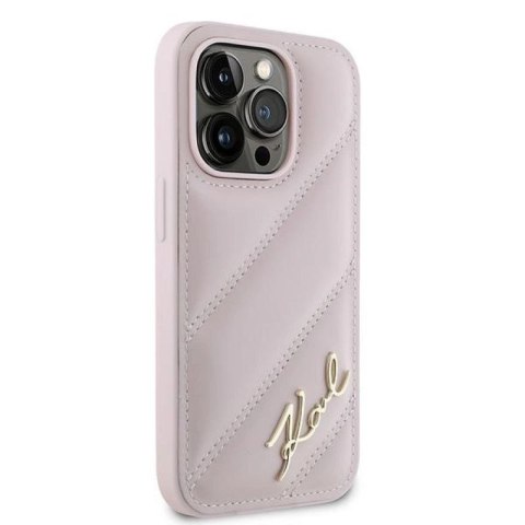 Etui Karl Lagerfeld Diagonal Quilted Script na iPhone 14 Pro Max - różowe Karl Lagerfeld