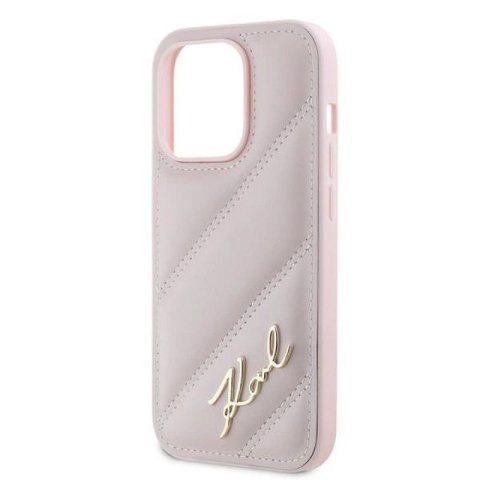 Etui Karl Lagerfeld Diagonal Quilted Script na iPhone 14 Pro Max - różowe Karl Lagerfeld