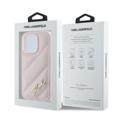 Etui Karl Lagerfeld Diagonal Quilted Script na iPhone 14 Pro Max - różowe Karl Lagerfeld