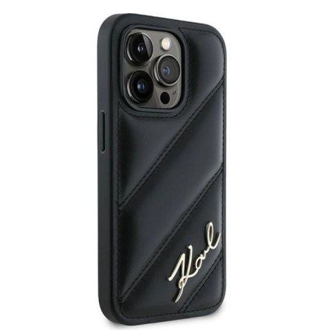 Etui Karl Lagerfeld Diagonal Quilted Script na iPhone 14 Pro - czarne Karl Lagerfeld
