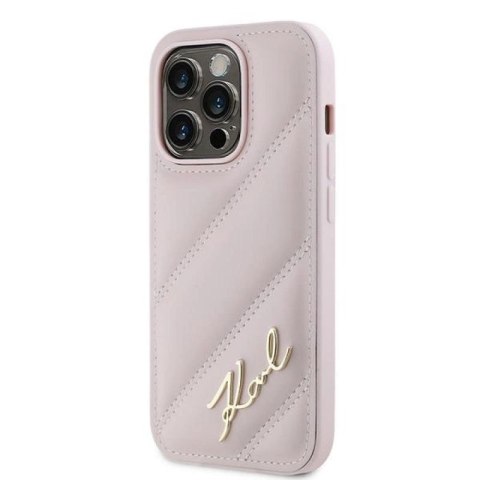 Etui Karl Lagerfeld Diagonal Quilted Script na iPhone 14 Pro - różowe Karl Lagerfeld
