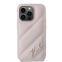 Etui Karl Lagerfeld Diagonal Quilted Script na iPhone 14 Pro - różowe Karl Lagerfeld