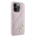 Etui Karl Lagerfeld Diagonal Quilted Script na iPhone 14 Pro - różowe Karl Lagerfeld