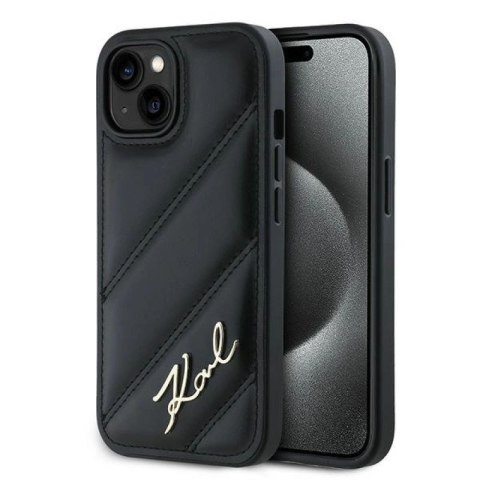 Etui Karl Lagerfeld Diagonal Quilted Script na iPhone 15 / 14 / 13 - czarne Karl Lagerfeld