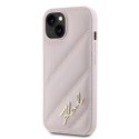 Etui Karl Lagerfeld Diagonal Quilted Script na iPhone 15 / 14 / 13 - różowe Karl Lagerfeld