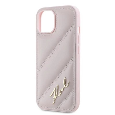 Etui Karl Lagerfeld Diagonal Quilted Script na iPhone 15 / 14 / 13 - różowe Karl Lagerfeld