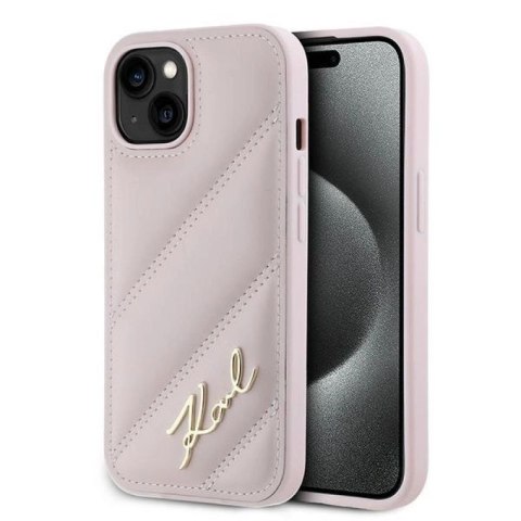 Etui Karl Lagerfeld Diagonal Quilted Script na iPhone 15 Plus / 14 Plus - różowe Karl Lagerfeld