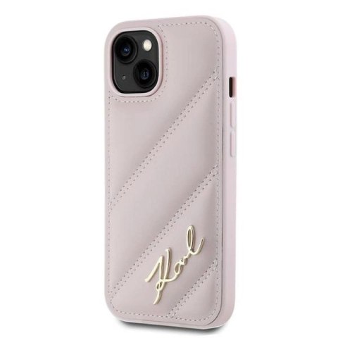 Etui Karl Lagerfeld Diagonal Quilted Script na iPhone 15 Plus / 14 Plus - różowe Karl Lagerfeld