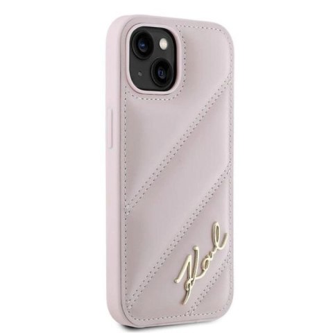 Etui Karl Lagerfeld Diagonal Quilted Script na iPhone 15 Plus / 14 Plus - różowe Karl Lagerfeld