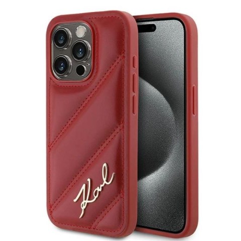 Etui Karl Lagerfeld Diagonal Quilted Script na iPhone 15 Pro Max - czerwone Karl Lagerfeld