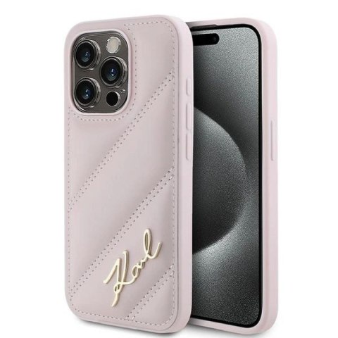 Etui Karl Lagerfeld Diagonal Quilted Script na iPhone 15 Pro Max - różowe Karl Lagerfeld