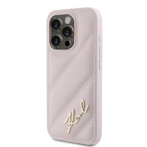 Etui Karl Lagerfeld Diagonal Quilted Script na iPhone 15 Pro Max - różowe Karl Lagerfeld