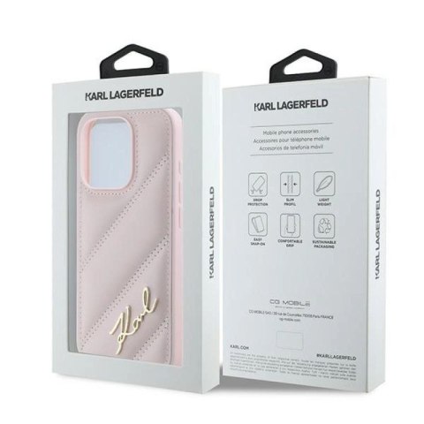 Etui Karl Lagerfeld Diagonal Quilted Script na iPhone 15 Pro Max - różowe Karl Lagerfeld