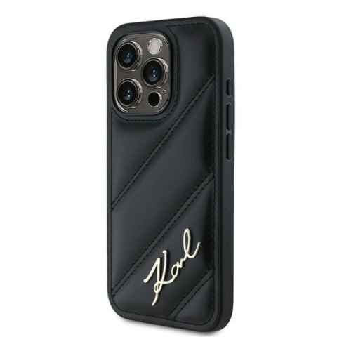 Etui Karl Lagerfeld Diagonal Quilted Script na iPhone 15 Pro - czarne Karl Lagerfeld