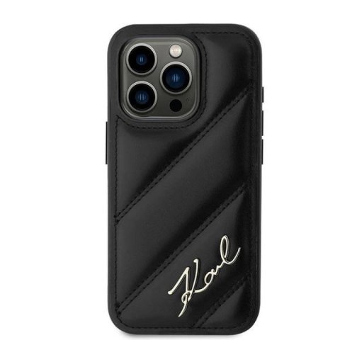 Etui Karl Lagerfeld Diagonal Quilted Script na iPhone 15 Pro - czarne Karl Lagerfeld