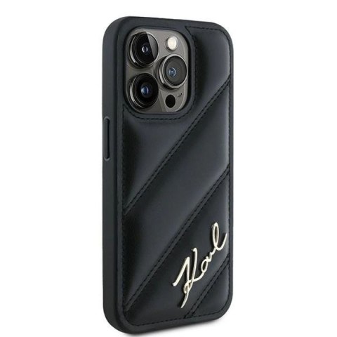 Etui Karl Lagerfeld Diagonal Quilted Script na iPhone 15 Pro - czarne Karl Lagerfeld