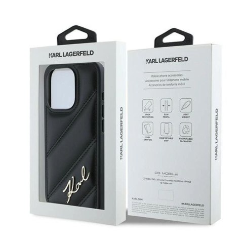 Etui Karl Lagerfeld Diagonal Quilted Script na iPhone 15 Pro - czarne Karl Lagerfeld