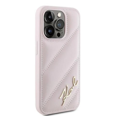 Etui Karl Lagerfeld Diagonal Quilted Script na iPhone 15 Pro - różowe Karl Lagerfeld