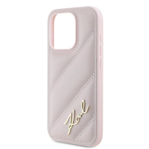 Etui Karl Lagerfeld Diagonal Quilted Script na iPhone 15 Pro - różowe Karl Lagerfeld