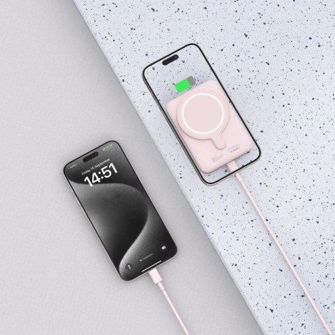 Powerbank Tech-Protect LifeMag PB10 z MagSafe 5000mAh 15W port USB-C - różowy + kabel USB-C Tech-Protect