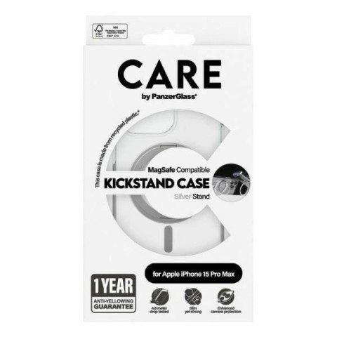 Etui CARE by PanzerGlass Kickstand Case MagSafe na iPhone 15 Pro Max - srebrne PanzerGlass