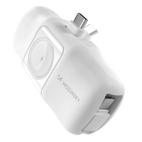 Mini powerbank Wozinsky WF16-YCS 5000mAh 15W USB-C z wbudowanym kablem USB-C i ładowarką do Apple Watch - biały Wozinsky