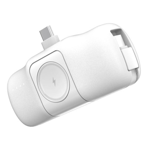 Mini powerbank Wozinsky WF16-YCS 5000mAh 15W USB-C z wbudowanym kablem USB-C i ładowarką do Apple Watch - biały Wozinsky