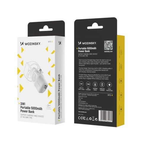 Mini powerbank Wozinsky WF16-YCS 5000mAh 15W USB-C z wbudowanym kablem USB-C i ładowarką do Apple Watch - biały Wozinsky