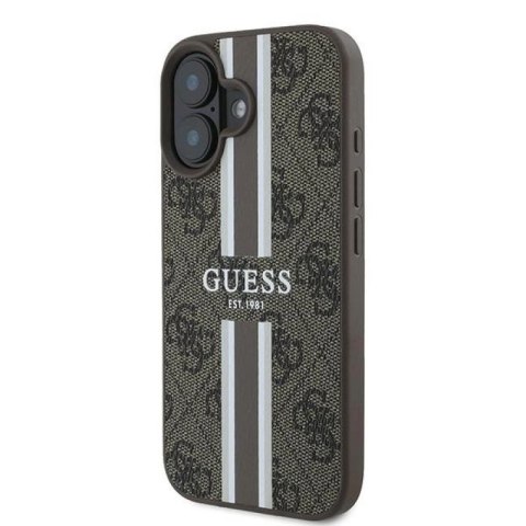 Etui Guess 4G Printed Stripes MagSafe na iPhone 16 Plus - brązowe Guess