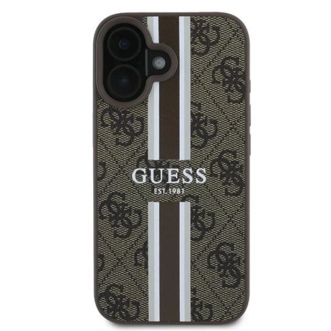 Etui Guess 4G Printed Stripes MagSafe na iPhone 16 Plus - brązowe Guess