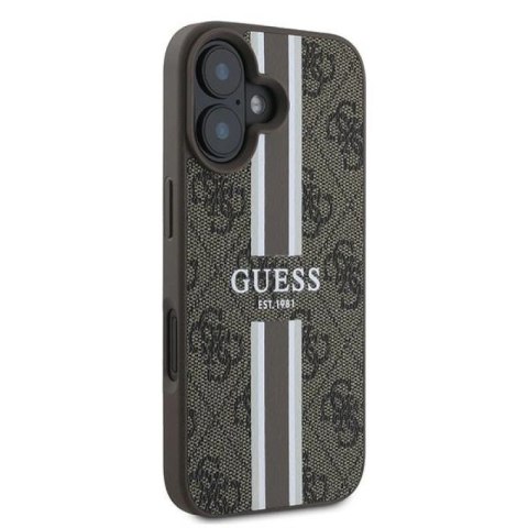 Etui Guess 4G Printed Stripes MagSafe na iPhone 16 Plus - brązowe Guess