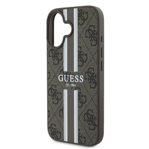 Etui Guess 4G Printed Stripes MagSafe na iPhone 16 Plus - brązowe Guess