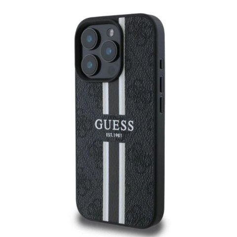 Etui Guess 4G Printed Stripes MagSafe na iPhone 16 Pro - czarne Guess