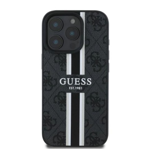 Etui Guess 4G Printed Stripes MagSafe na iPhone 16 Pro - czarne Guess