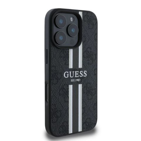 Etui Guess 4G Printed Stripes MagSafe na iPhone 16 Pro - czarne Guess