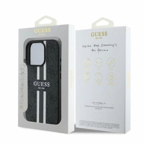 Etui Guess 4G Printed Stripes MagSafe na iPhone 16 Pro - czarne Guess