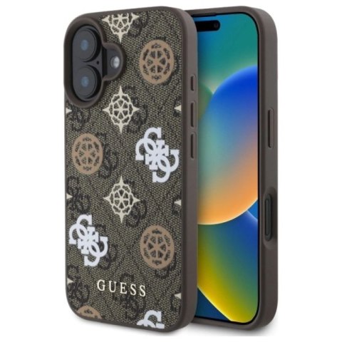 Etui Guess 4G Printed Stripes MagSafe na iPhone 16 - brązowe Guess