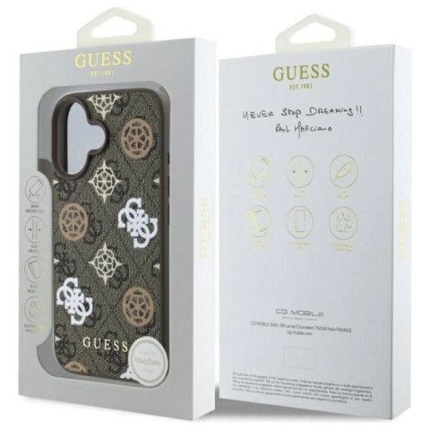 Etui Guess 4G Printed Stripes MagSafe na iPhone 16 - brązowe Guess